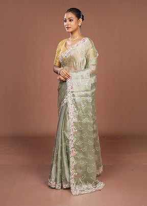 Green Organza Saree With Blouse Piece