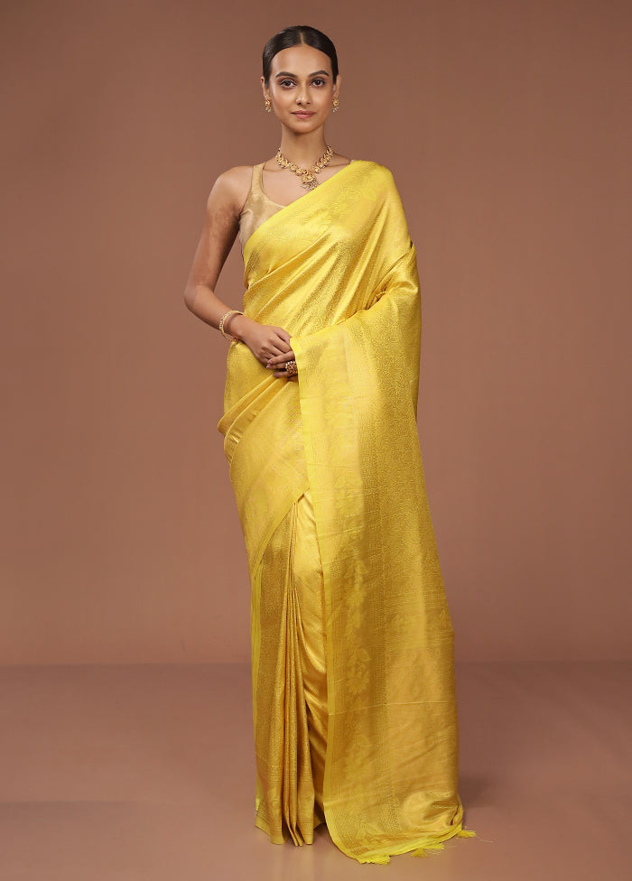 Yellow Dupion Silk Saree With Blouse Piece