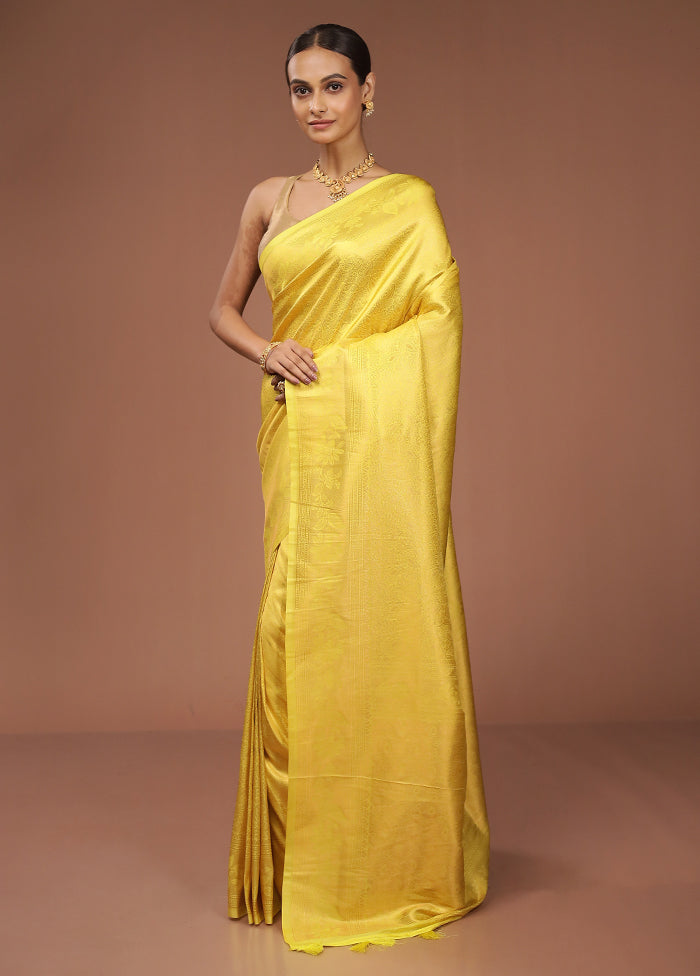 Yellow Dupion Silk Saree With Blouse Piece