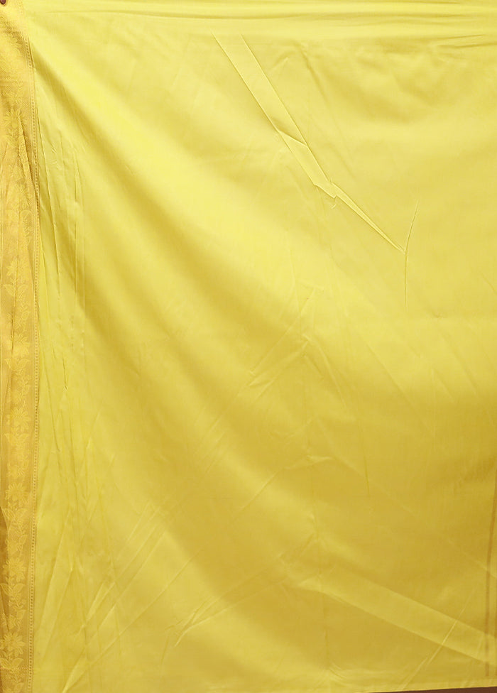 Yellow Dupion Silk Saree With Blouse Piece