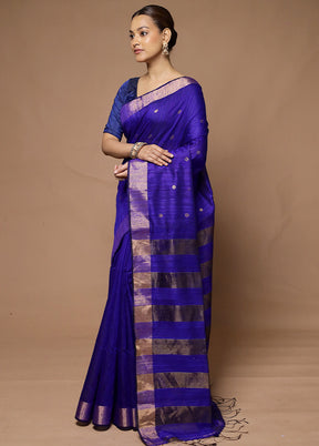 Blue Handloom Matka Pure Silk Saree With Blouse Piece