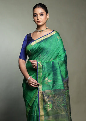 Green Handloom Matka Pure Silk Saree With Blouse Piece