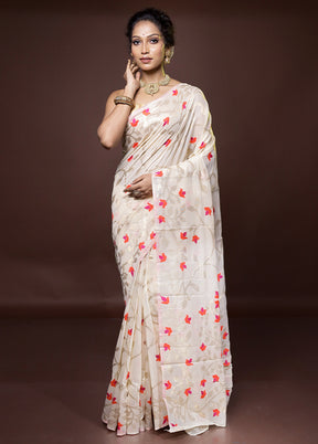 Cream Cotton Saree With Blouse Piece - Indian Silk House Agencies