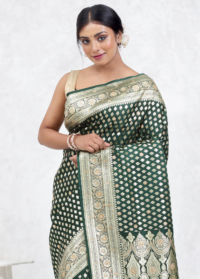 Green Banarasi Silk Saree Without Blouse Piece - Indian Silk House Agencies