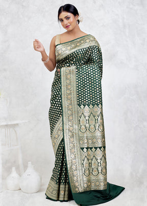 Green Banarasi Silk Saree With Blouse Piece - Indian Silk House Agencies