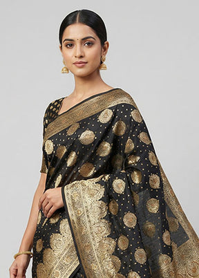 Black Banarasi Silk Saree With Blouse Piece