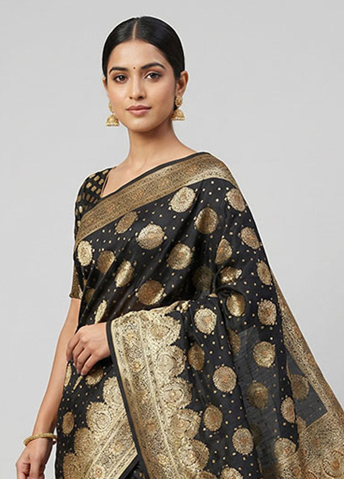 Black Banarasi Silk Saree With Blouse Piece