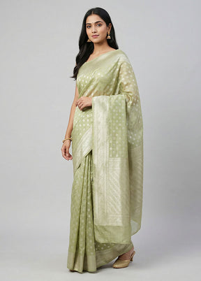 Green Kora Silk Saree With Blouse Piece
