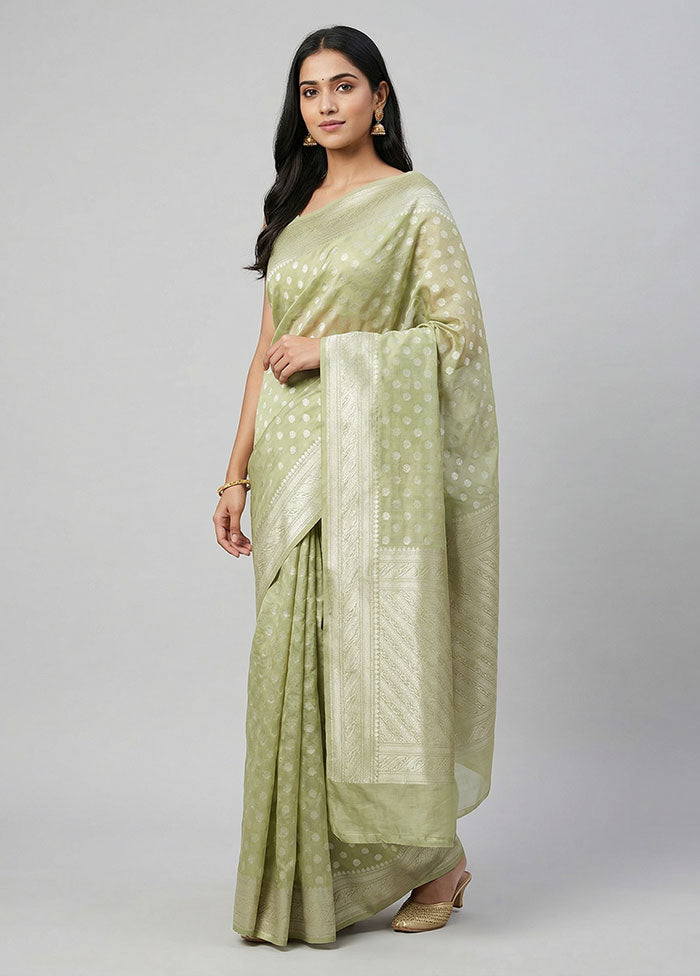 Green Kora Silk Saree With Blouse Piece