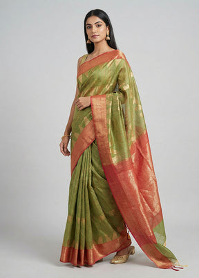 Green Kora Silk Saree With Blouse Piece