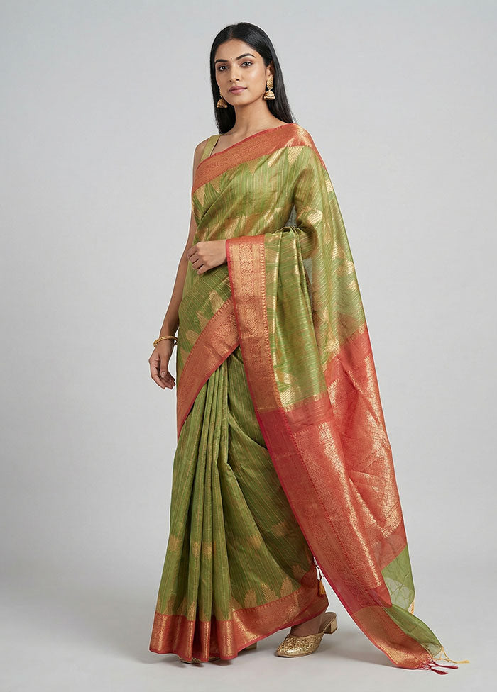 Green Kora Silk Saree With Blouse Piece