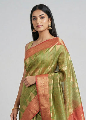 Green Kora Silk Saree With Blouse Piece