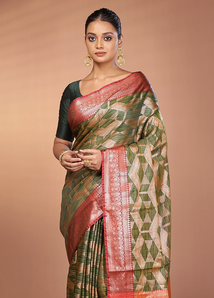 Green Kora Silk Saree With Blouse Piece