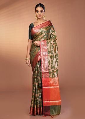 Green Kora Silk Saree With Blouse Piece