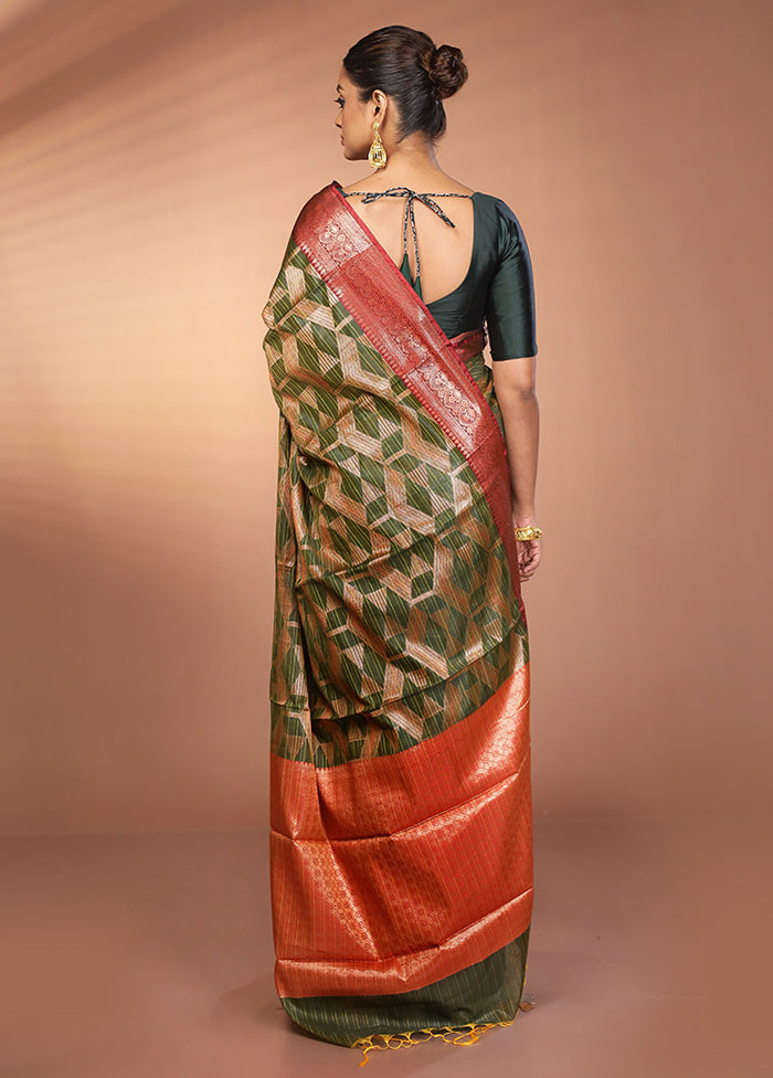 Green Kora Silk Saree With Blouse Piece