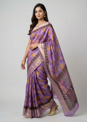 Purple Dupion Silk Saree With Blouse Piece