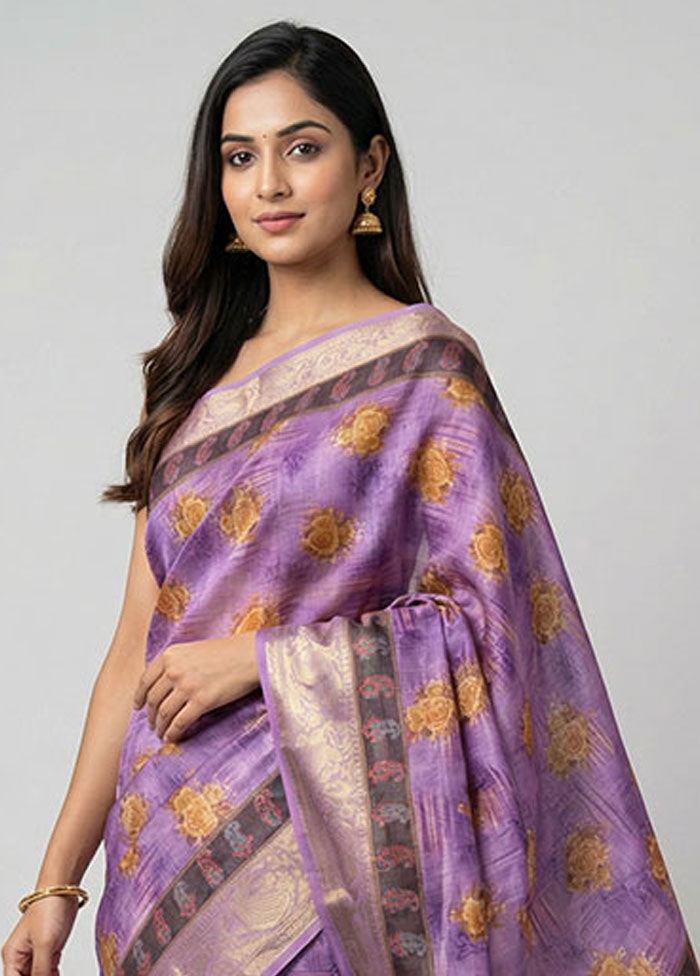 Purple Dupion Silk Saree With Blouse Piece