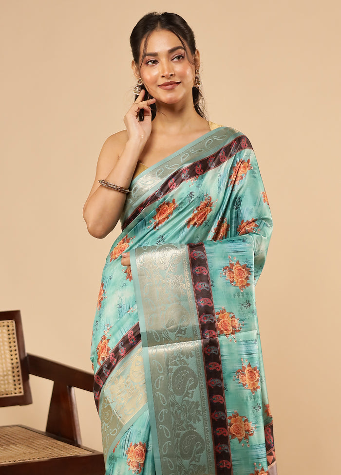 Green Dupion Silk Saree With Blouse Piece