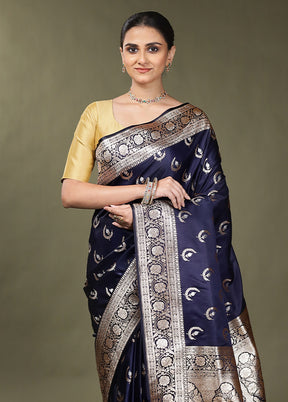 Blue Banarasi Silk Saree With Blouse Piece