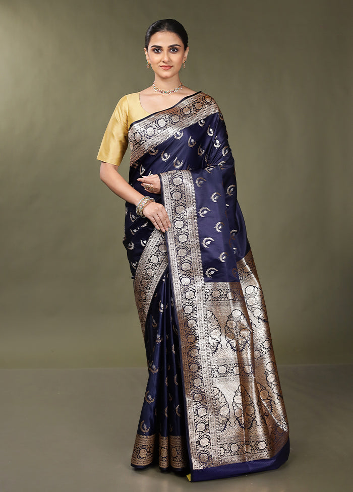 Blue Banarasi Silk Saree With Blouse Piece
