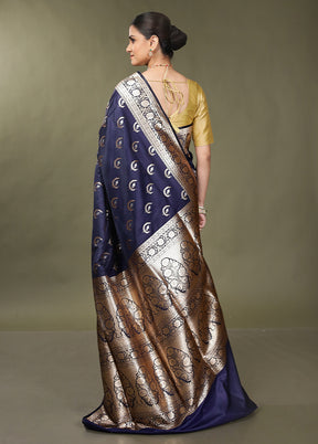 Blue Banarasi Silk Saree With Blouse Piece
