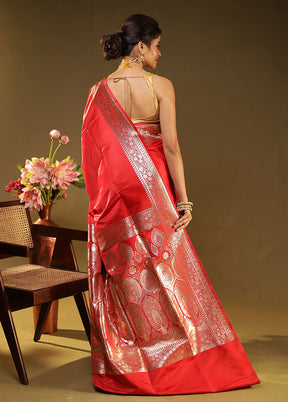 Red Banarasi Silk Saree With Blouse Piece