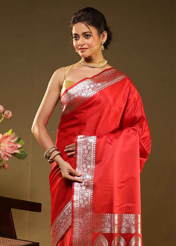 Red Banarasi Silk Saree With Blouse Piece