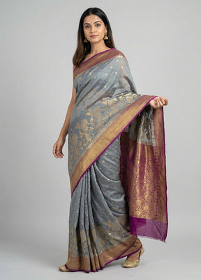 Grey Dupion Silk Saree With Blouse Piece