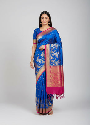 Blue Dupion Silk Saree With Blouse Piece