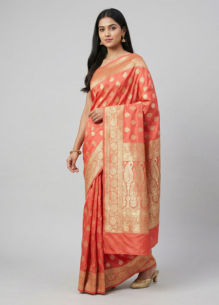 Pink Handloom Banarasi Pure Silk Saree With Blouse Piece