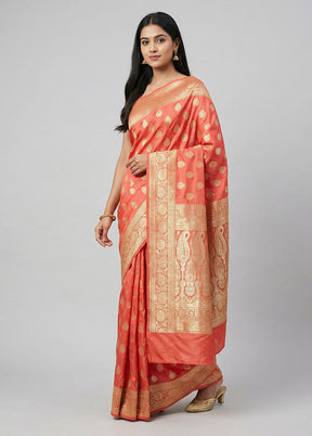 Pink Handloom Banarasi Pure Silk Saree With Blouse Piece