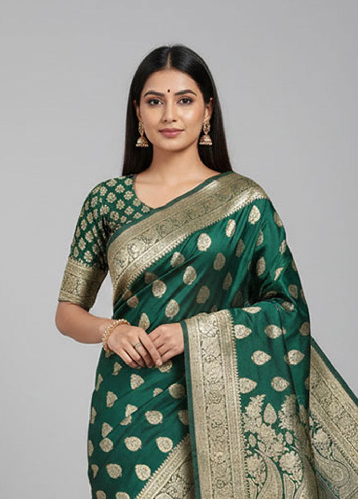 Green Handloom Banarasi Pure Silk Saree With Blouse Piece