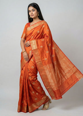 Maroon Handloom Katan Pure Silk Saree With Blouse Piece