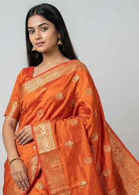 Maroon Handloom Katan Pure Silk Saree With Blouse Piece