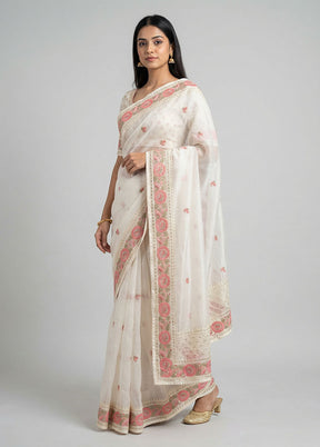 White Organza Saree With Blouse Piece