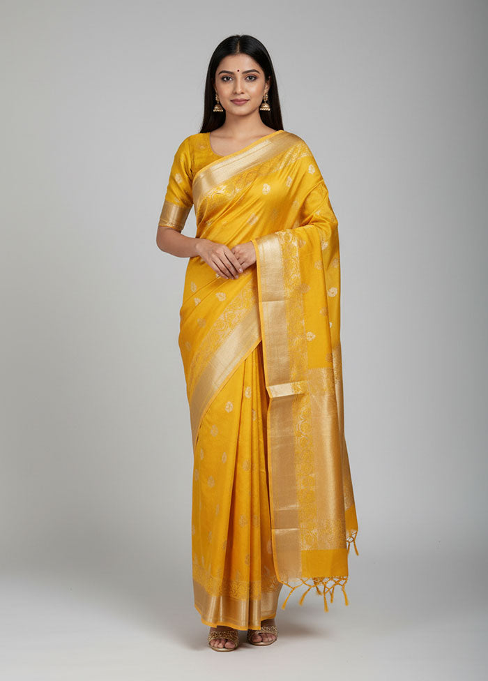 Yellow Kanjivaram Silk Saree With Blouse Piece