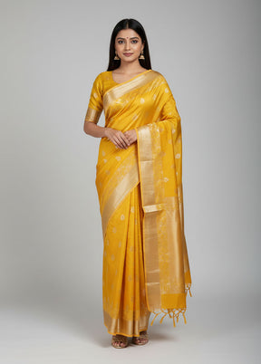 Yellow Kanjivaram Silk Saree With Blouse Piece