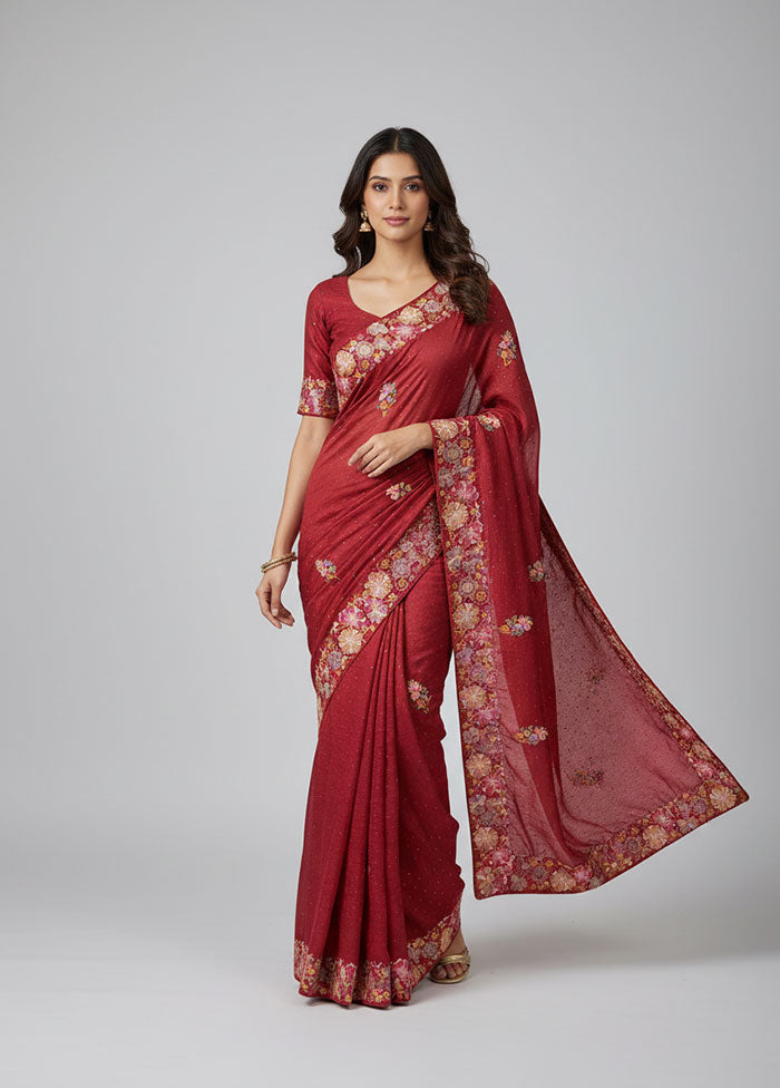 Pink Chiffon Silk Saree With Blouse Piece