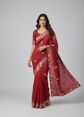 Pink Chiffon Silk Saree With Blouse Piece