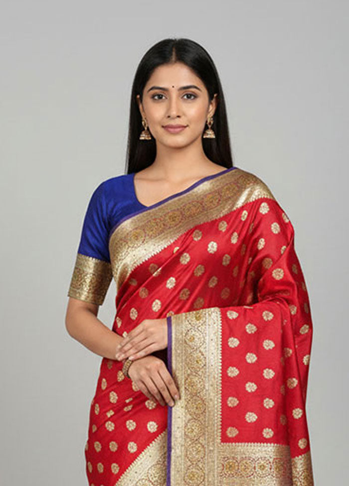 Red Banarasi Silk Saree With Blouse Piece