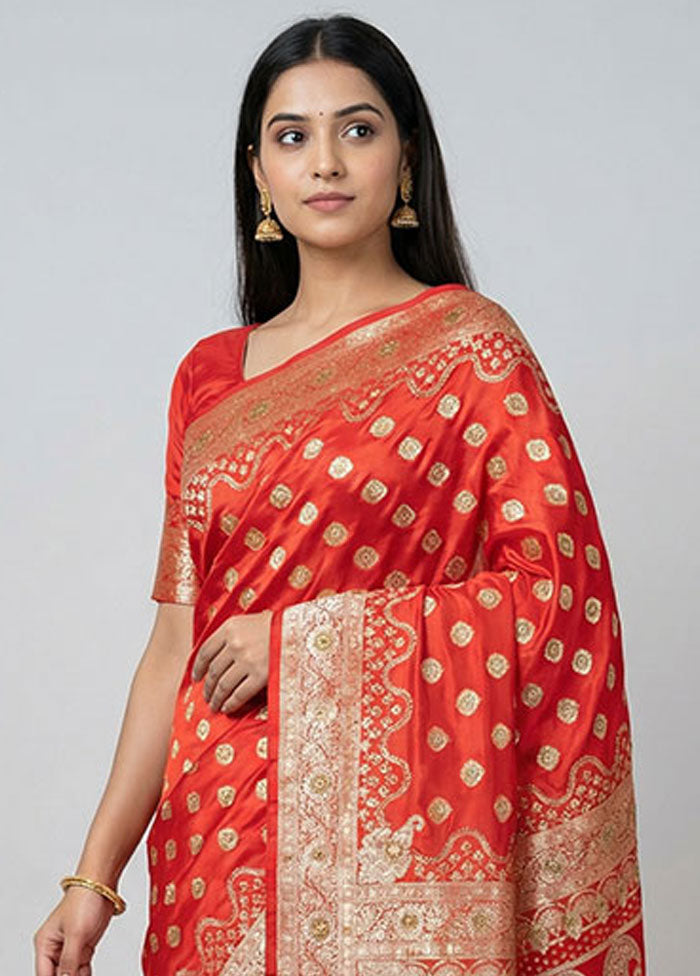 Red Banarasi Silk Saree With Blouse Piece
