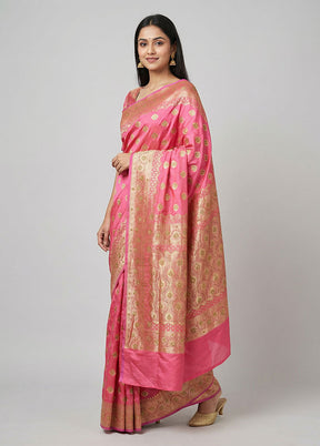 Pink Banarasi Silk Saree With Blouse Piece