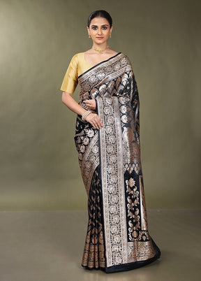 Black Banarasi Silk Saree With Blouse Piece