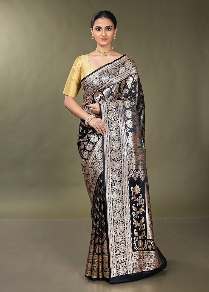 Black Banarasi Silk Saree With Blouse Piece