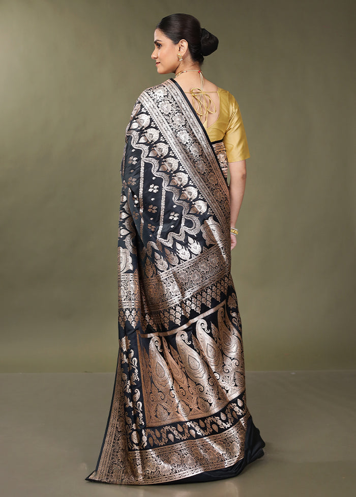 Black Banarasi Silk Saree With Blouse Piece