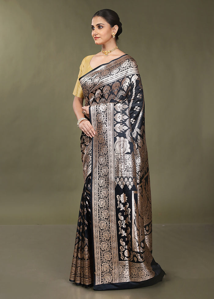 Black Banarasi Silk Saree With Blouse Piece
