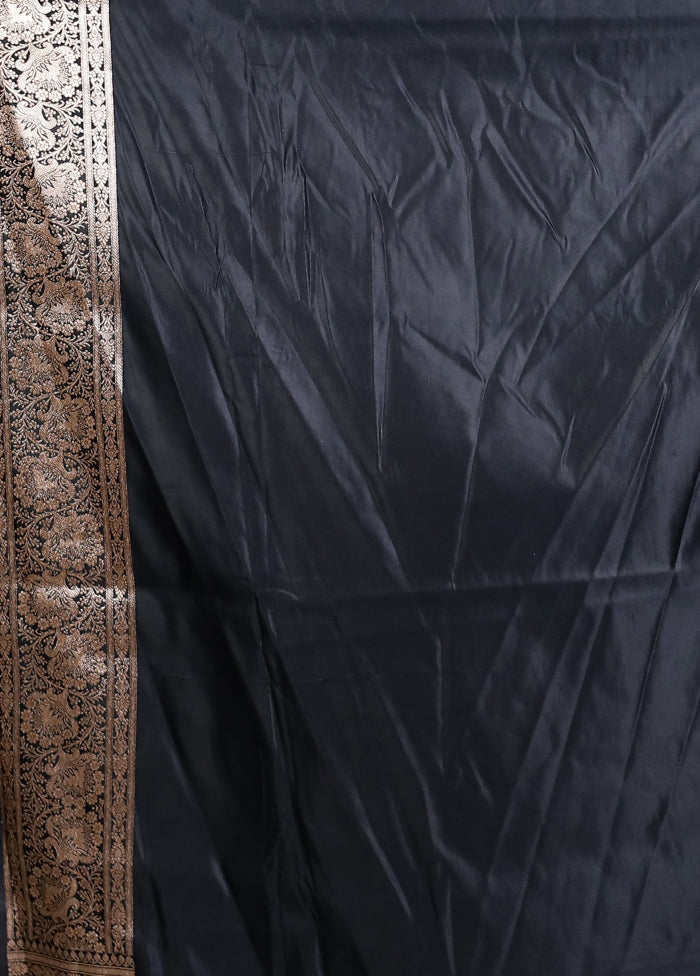 Black Banarasi Silk Saree With Blouse Piece