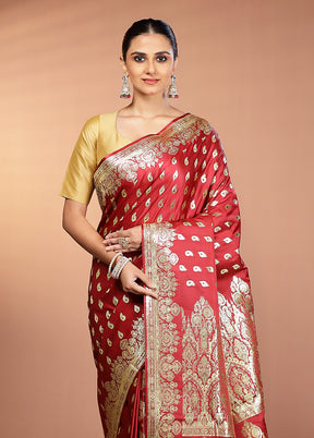 Maroon Banarasi Silk Saree With Blouse Piece