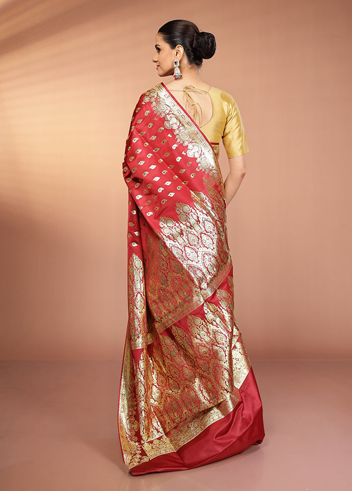 Maroon Banarasi Silk Saree With Blouse Piece