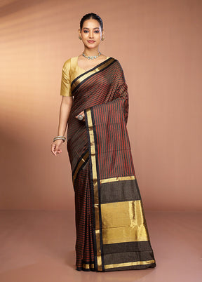 Maroon Handloom Kanjivaram Pure Silk Saree With Blouse Piece